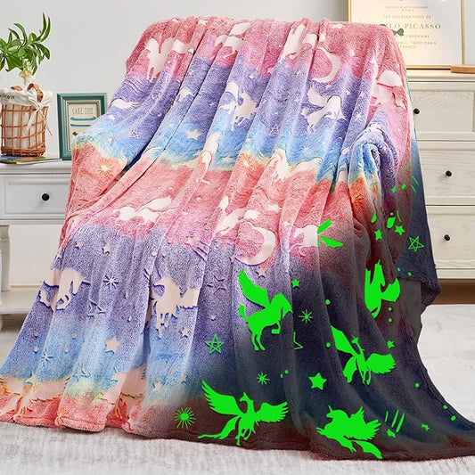 inhand Unicorn Toys Glow in The Dark for Blanket,Unicorn Gifts for Girls Age 1 2 3 4 5 6 7 8 9 10 11 12 13 Birthday Halloween Christmas Cute Soft Room Decor Kids Blanket 50"X60"