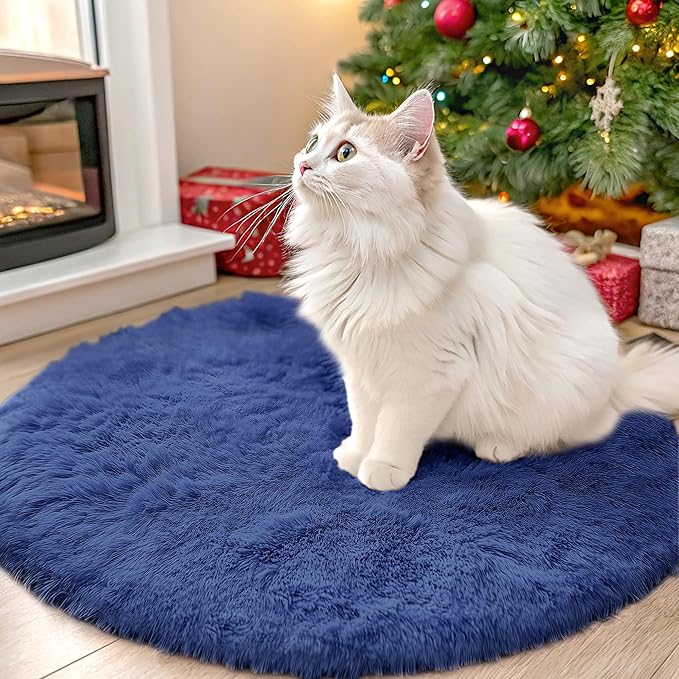 OLANLY Navy Blue Round Rugs for Bedroom - Machine Washable, 2 ft Circle Area Rugs for Living Room, Soft and Fluffy Shaggy Carpet for Teen Girls and Boys, Nursery Rooms, Dorms, Home Decor Aesthetic
