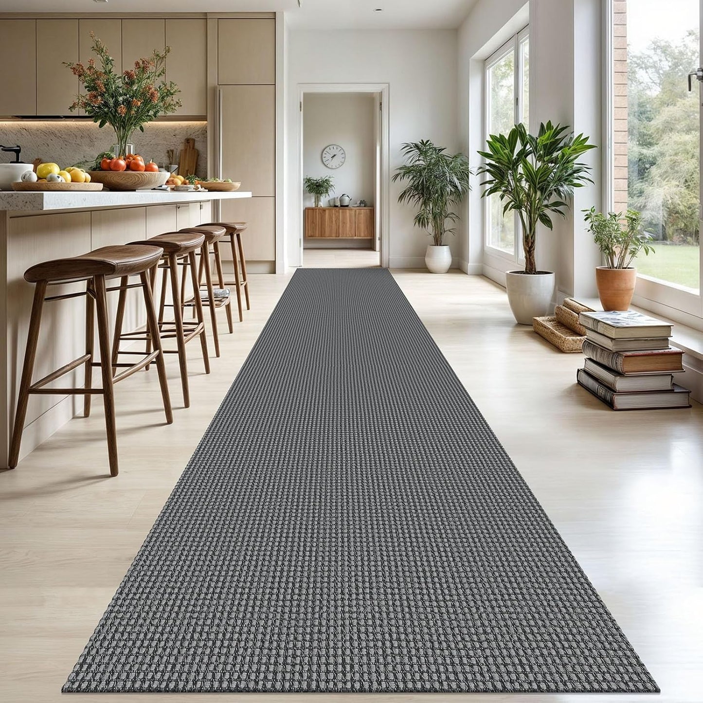KOZYFLY Extra Long Runners for Hallways 3x20 ft Washable Kitchen Runner Non Slip Rubber Backed Hallway Rug Cotton Entryway Runner Rug Floor Carpet for Indoor Hall, Kitchen, Stair, Grey/Dark Grey