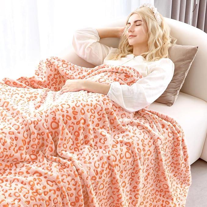 Warm Orange Blanket Leopard Print Throw Blanket Soft Fleece Blankets Home Decor Stuff for Couch Bed Sofa