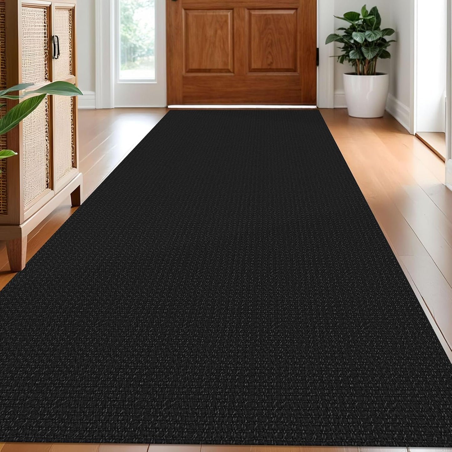 IOHOUZE Washable Runner Rug 3x8 Non Slip Rubber Backed Wide Hallway Runner Entryway Runner Indoor, Kitchen Rugs Woven Floor Carpet for Hall Entrance Bedroom, Black/Grey