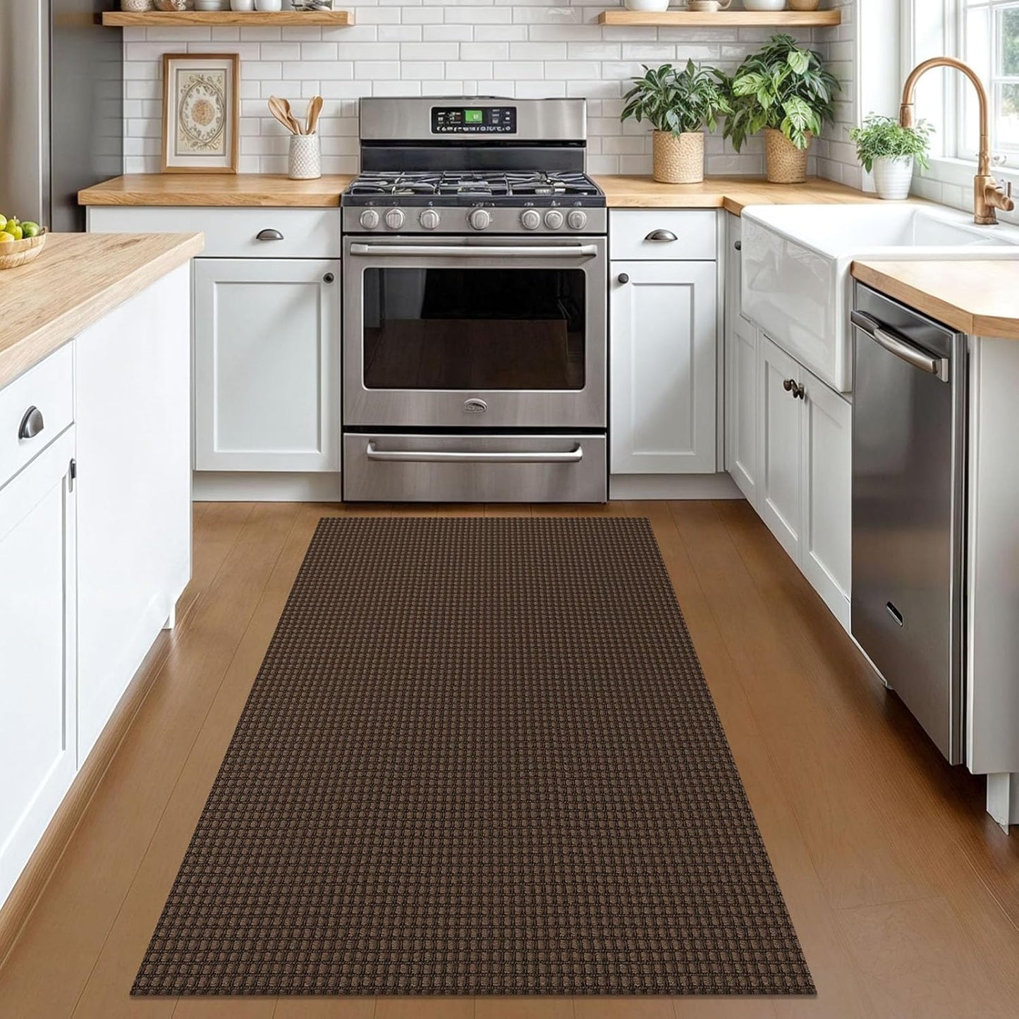 KOZYFLY Rugs for Entryway 3x5 ft Washable Area Rug Non Slip Rubber Backed Entry Rug Woven Indoor Door Mat Cotton Kitchen Rugs Floor Carpet for Entryway, Foyer, Backdoor, Reddish Brown/Coffee