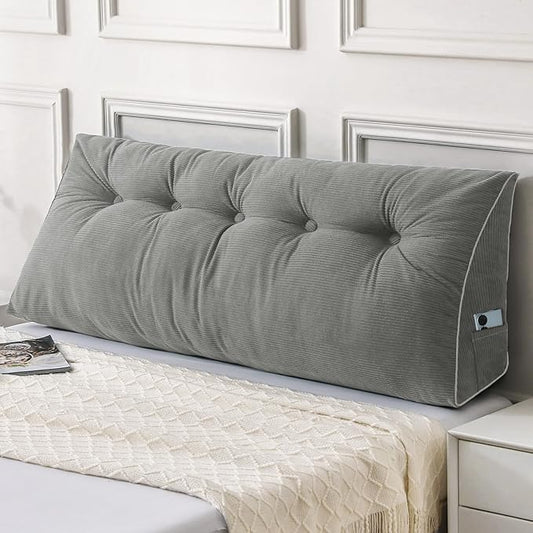 Sasttie Headboard Pillow Full, Wedge Pillow Headboard for Sitting Up in Bed, Back-Rest Support Triangular Cushion for Reading - Features Removable Washable Cover, Light Grey