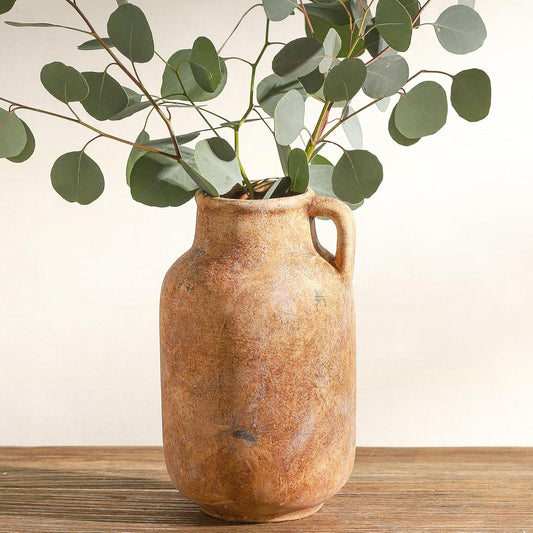 Ceramic Flower Vase Home Decor - 9.7 Inch Large Table Flowers Vases Living Room Bedroom Plant Decorations Farmhouse Vintage for Kitchen Shelf Office Coffee Dining Desk House Women (Rust, 9.7")