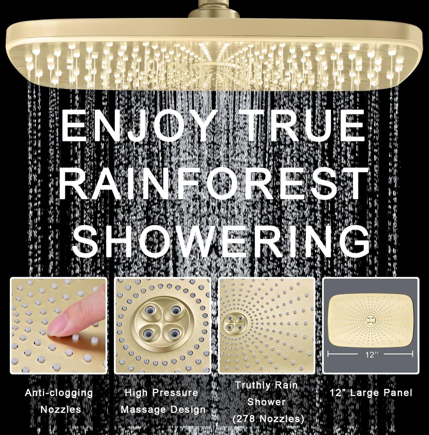 High Pressure Rain Shower Head: Upgrade Shower Heads with Handheld Spray Combo with Fixed Showerhead and 10 Sprays Handheld Shower Head, Detachable Shower head Built-in Power Jets