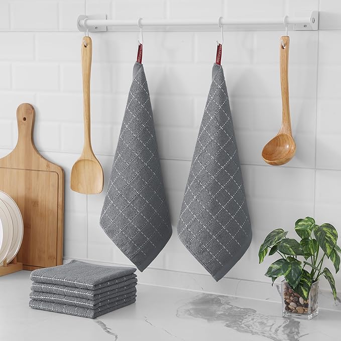 Homaxy 100% Cotton Terry Kitchen Dish Cloths, Ultra Soft and Absorbent Dish Towels for Kitchen, Suitable for Drying and Washing Dishes, 8 Pack, 12 x 12 Inches, Grey