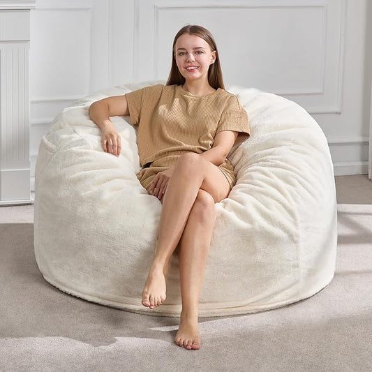Hobestluk 4FT Bean Bag Chairs for Adults Large Beanbag Chair with Plush Faux Fur Cover Big Bean Bag Chair for Living Room Bedroom Dorm Office - White (44” x 44” x 24”)