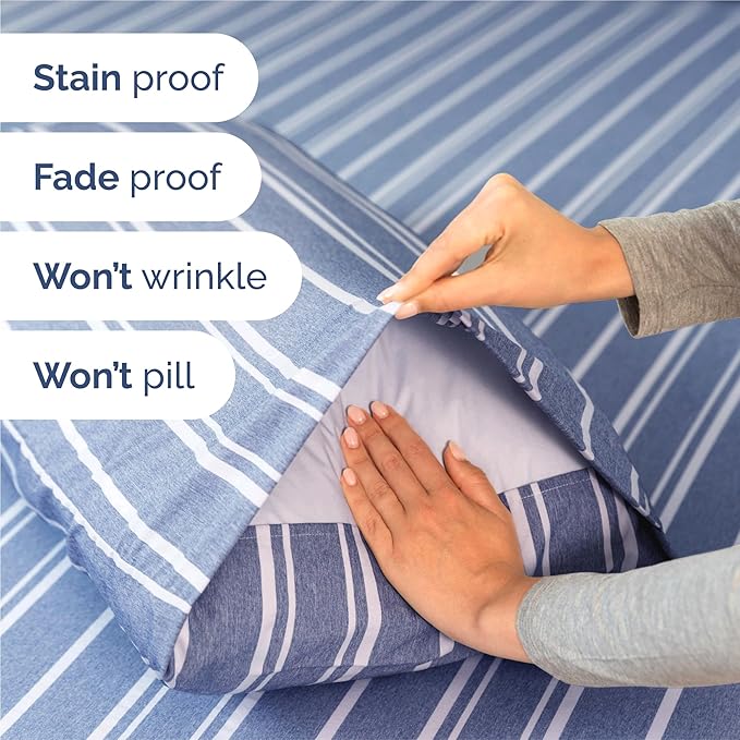 Split King Size 5 Piece Sheet Set - Comfy Breathable & Cooling Bed Sheets Set - Hotel Luxury Bedding for Women, Men, Kids, Teens, Boys & Girls - Deep Pockets & Wrinkle Free - Oeko-Tex - Blue Stripes 3