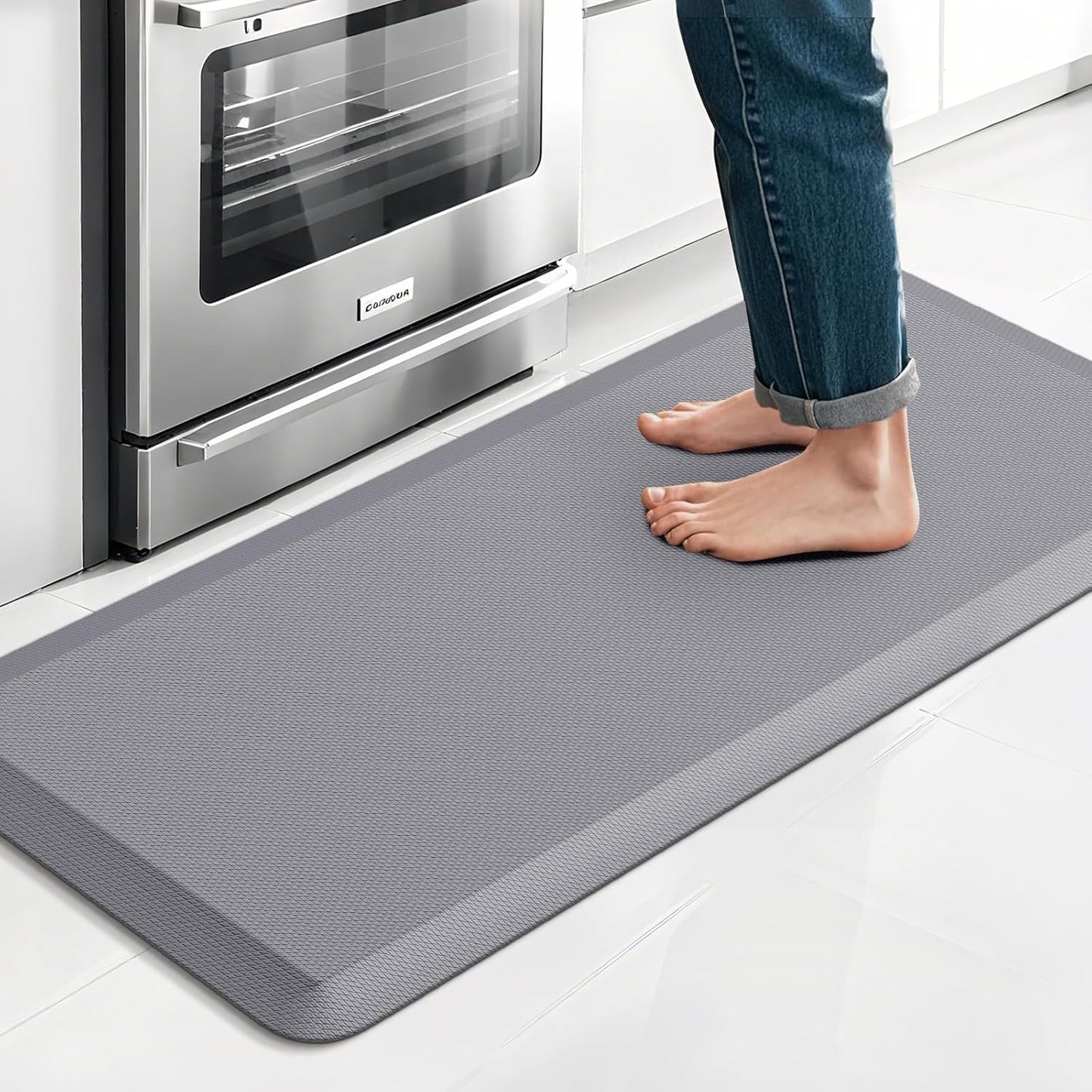 Kitchen Mat, Cushioned Thick Floor Comfort Mat, with Non-Slip Bottom, Waterproof & Stain Resistant & Easy Clean, Standing Desk Mat for Kitchen, Sink, Office (17.3''x39'', Grey)