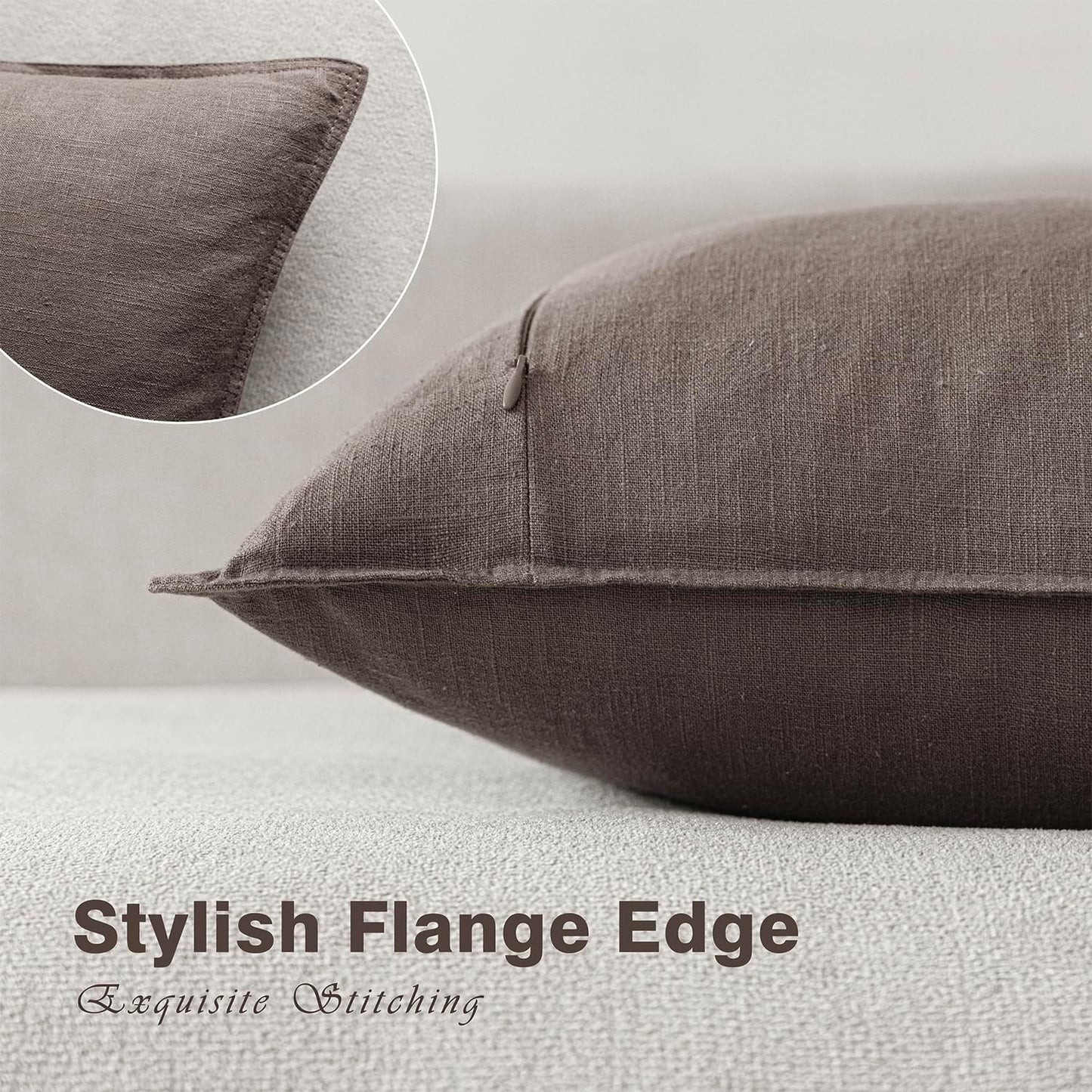 Foindtower Set of 2, Decorative Linen Soild Throw Pillow Covers Soft Accent Euro Cushion Case Farmhouse Neutral Pillowcase for Chair Couch Sofa Bedroom Living Room Home Decor 24 x 24 Inch Light coffee