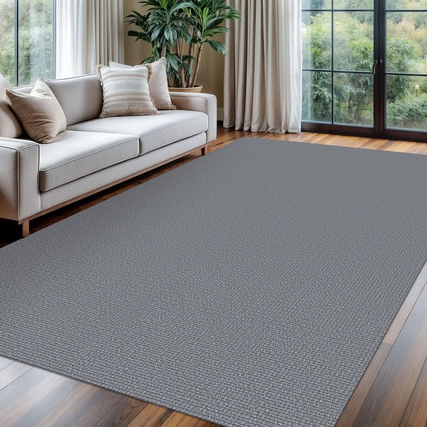 KOZYFLY Washable Area Rug for Living Room 6x9 Ft Non Slip Rubber Backed Bedroom Rug Braided Cotton Dining Room Rug, Large Floor Carpet for Living Room Dining Room, Grey
