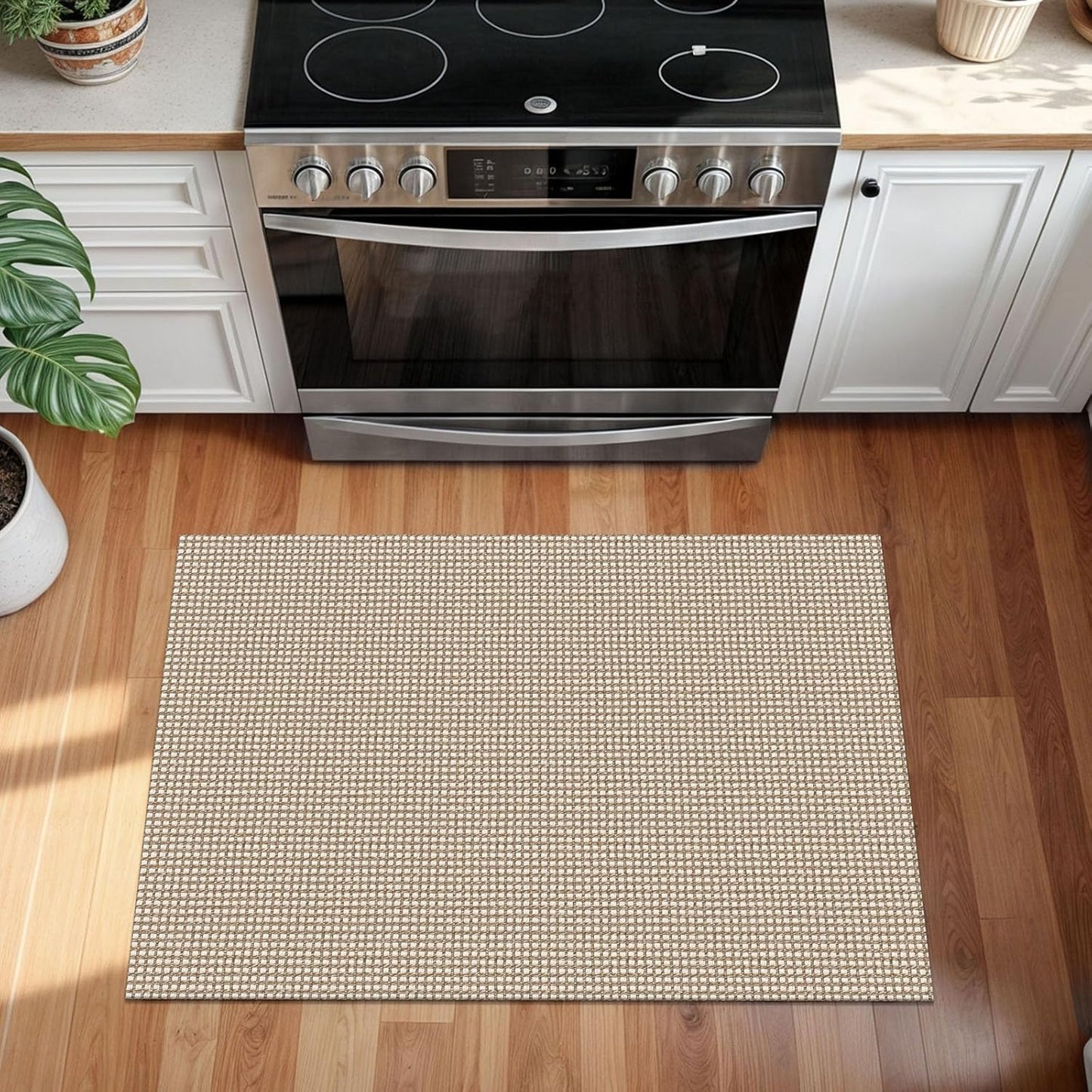 KOZYFLY Indoor Door Mat 2x3 ft Small Area Rugs Washable Front Door Mat Non Slip Rubber Backed Entryway Rug Cotton Entrance Doormat for Front Porch Bathroom Kitchen Bedroom, Ivory/Khaki