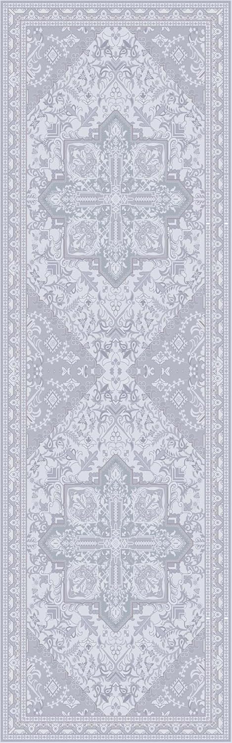 Washable Runner Rug 2.5x8 | Non Slip Rug Runners for Hallways, Entryways, Kitchens, Bathrooms, Bedrooms | Ultra-Soft Flannel Carpet Runners with Rubber Backing (Glacier Grey, 2.5x8)