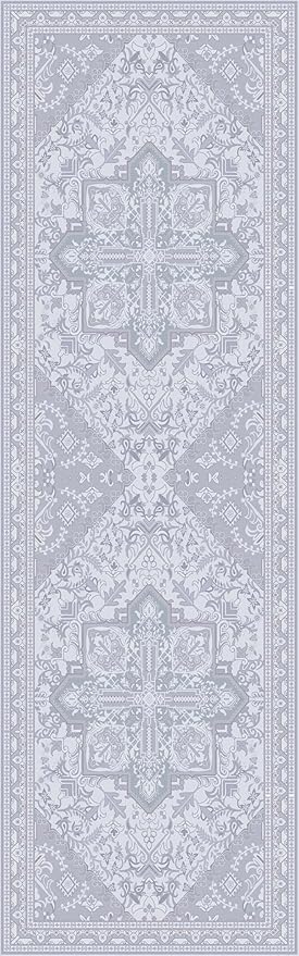 Washable Runner Rug 2.5x8 | Non Slip Rug Runners for Hallways, Entryways, Kitchens, Bathrooms, Bedrooms | Ultra-Soft Flannel Carpet Runners with Rubber Backing (Glacier Grey, 2.5x8)