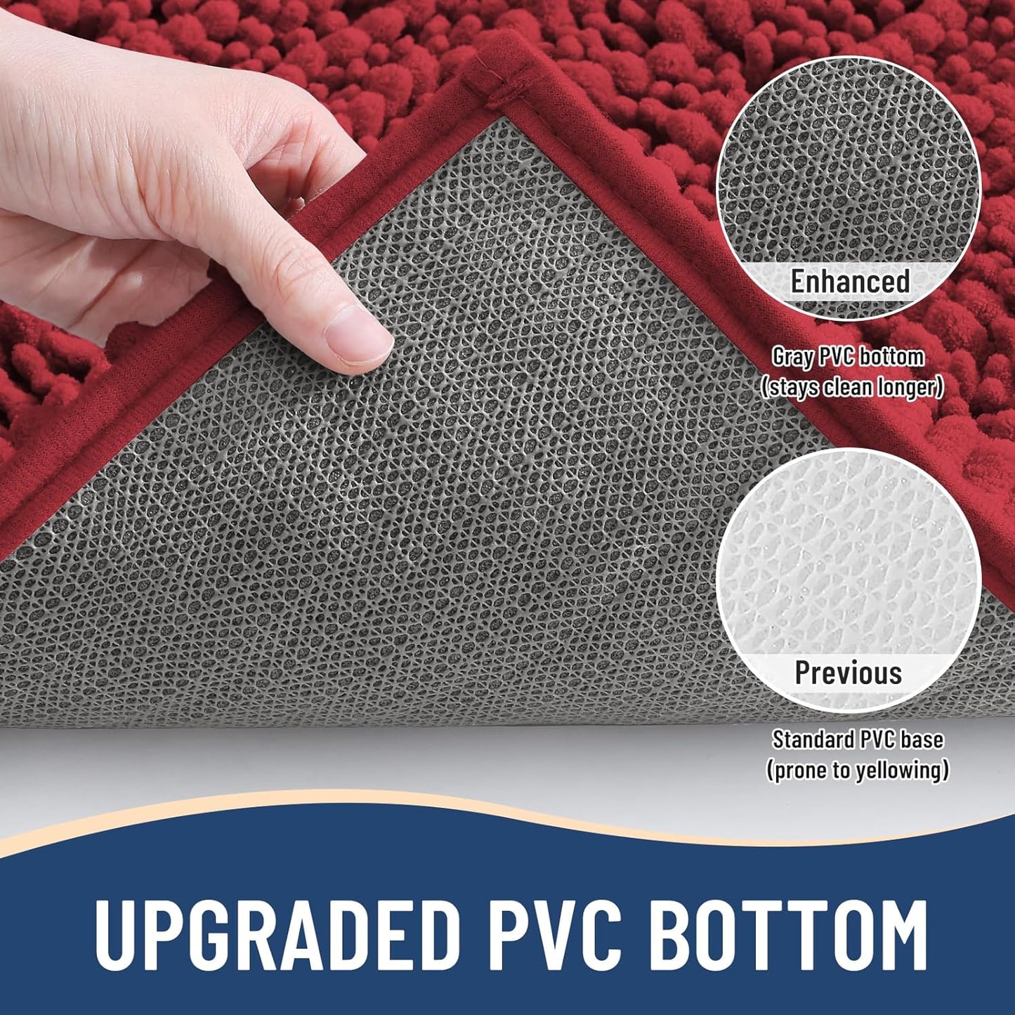 Arotive Luxury Chenille Bathroom Rug Mat, Extra Soft Thick Absorbent Shaggy Bath Rugs, Non-Slip Machine Wash Dry, Plush Bath Mats for Bathroom, Shower and Tub, 34x21, Red