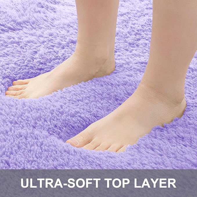 OLANLY 2x3 Machine Washable Small Bedside Rug, Soft Fluffy Shaggy Entryway Throw Rugs for Bedroom, Living Room, Indoor Floor Carpet for Kids Girl Boy, Nursery Room, Home Decor Aesthetic, Light Purple