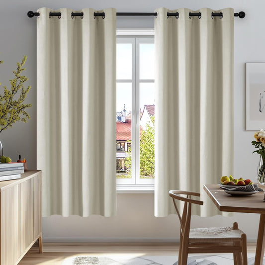 Deconovo Beige Curtains 54 Inch Length, Light Blocking Blackout Drapes, Thermal Curtain Panels for Kids Room (Light Beige, 52Wx54L Inch, Set of 2)