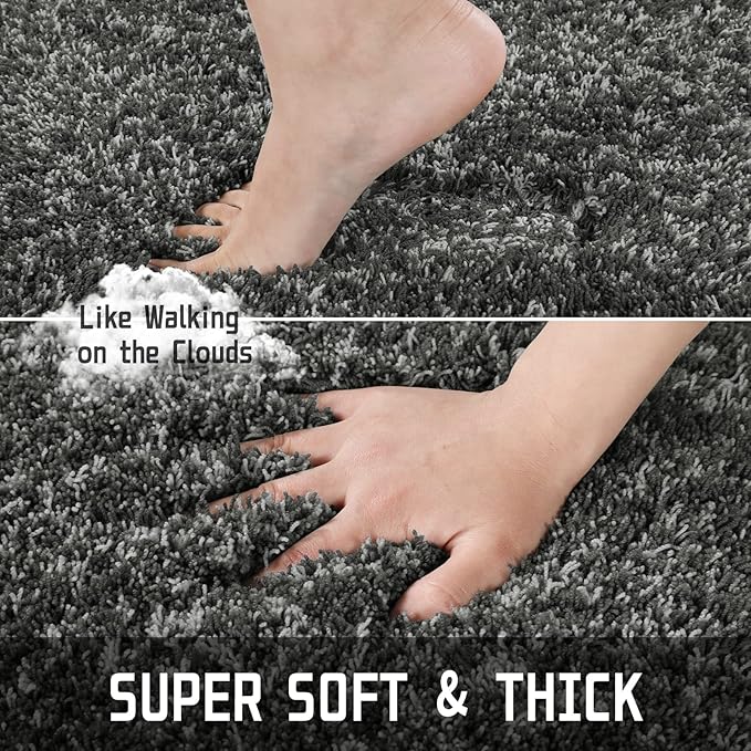 Yimobra Luxury Bathroom Rugs, Fluffy Bath Mats, Non Slip, Water Absorbent Microfiber, Machine Washable, Plush Runner Shower Rug, Thick Mat for Bathroom Floor/Tub, 70"x 24", Light Gray and Black Gray