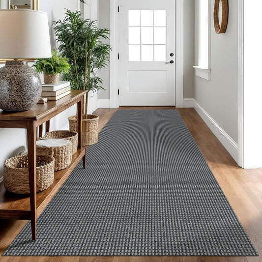IOHOUZE Washable Runner Rug 3x10 Non Slip Rubber Backed Long Hallway Runner Entryway Runner Indoor, Kitchen Rugs Woven Cotton Floor Carpet for Hall Entrance, Dark Grey