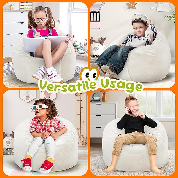 Hobestluk Bean Bag Chairs 2.5FT Bean Bag Chair with Memory Foam Filled & Plush Faux Fur Cover Small Bean Bag Chairs for Playroom, Living Room, Bedroom (White)