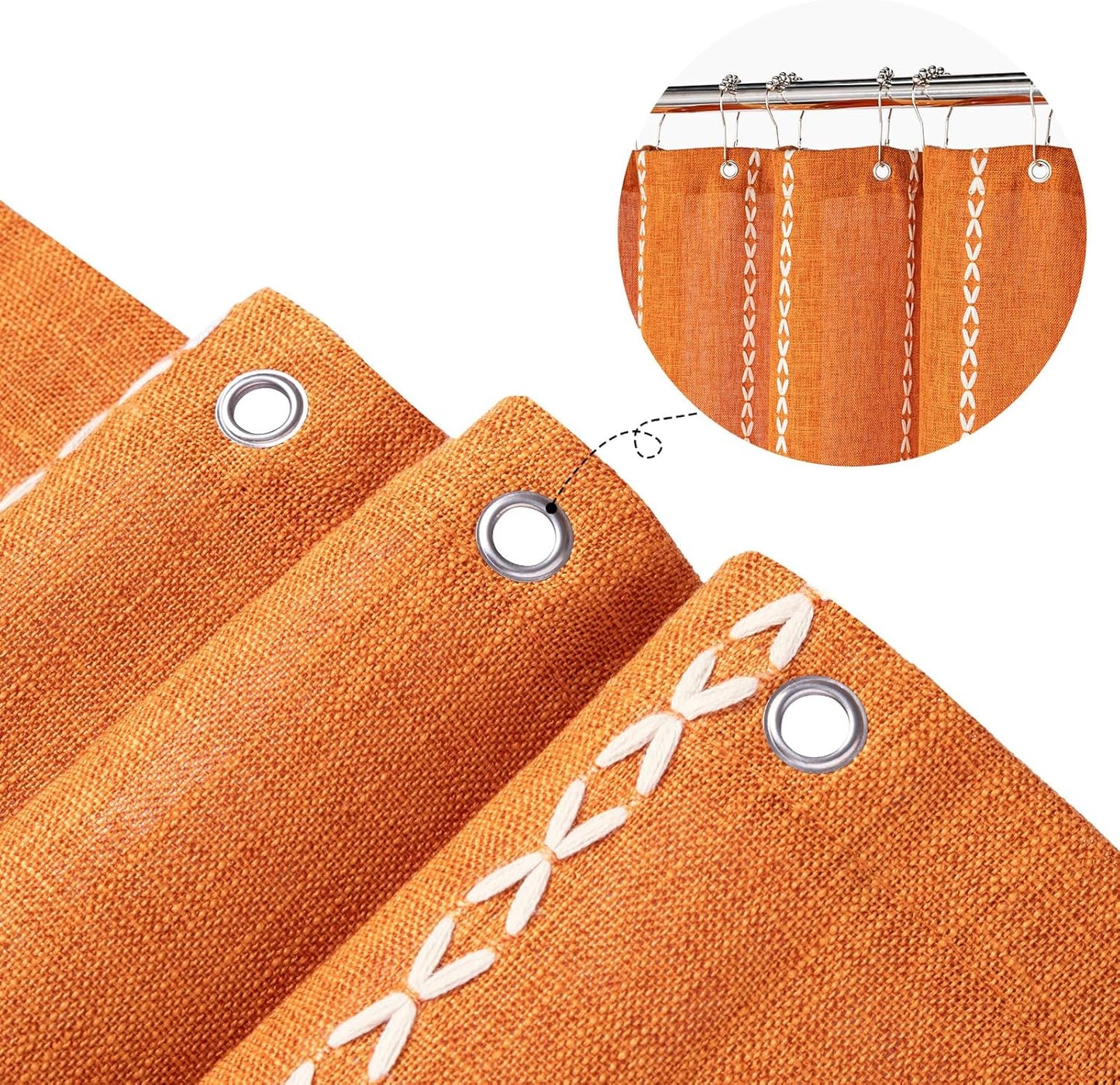 MitoVilla Boho Long Shower Curtain 72 x 78, Orange Farmhouse 78 inch Long Polyester Linen Fabric Shower Curtains with Tassel for Chic Cottagecore French Rustic Bathroom Decor