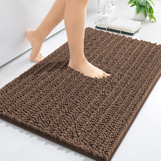 Arotive Luxury Chenille Bathroom Rug Mat, Extra Soft Thick Absorbent Shaggy Bath Rugs, Non-Slip Machine Wash Dry, Plush Bath Mats for Bathroom, Shower and Tub, 30x20, Mocha