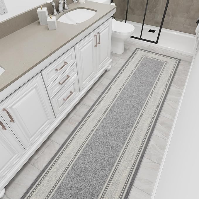 Ottomanson Hallway Runner Rug 2'7" x 9'10" Non Slip Border Area Rugs Easy to Clean Laundry Rug Runner Durable & Pet Friendly Floor Carpet Runners for Hallways Entryway Living Room Kitchen, Light Gray