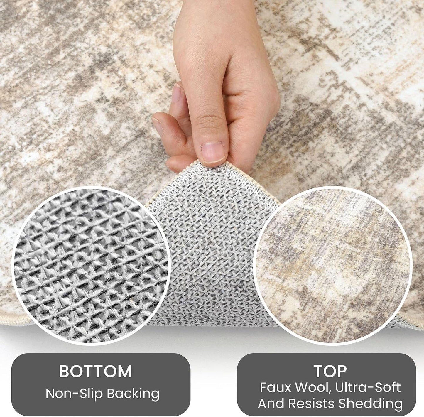 IOHOUZE Abstract Round Area Rug 8 Ft Washable Circle Rugs Large Round Rug Non Slip Thin Soft Circle Rugs, Printed Faux Wool Floor Carpet for Bedroom Living Room Dining Room Nursery, Beige Brown