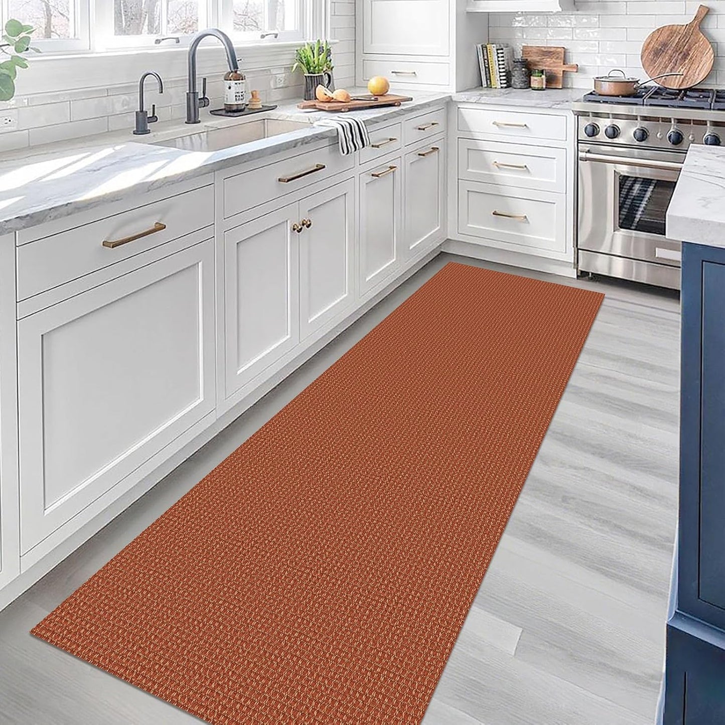 KOZYFLY Runners for Hallways 2x7 ft Washable Kitchen Runner Non Slip Rubber Backed Hall Runners Cotton Entryway Runner Rugs Floor Carpet for Indoor Backdoor Bedroom Kitchen, Orange/Tan
