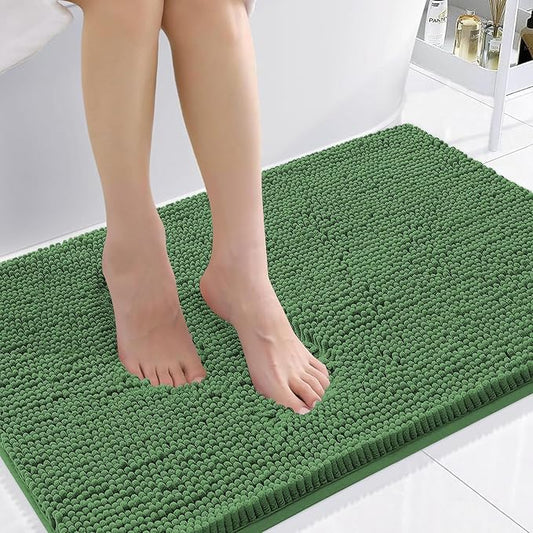 Smiry Luxury Chenille Bathroom Rugs 36x24, Extra Soft and Absorbent Shaggy Bath Mat, Machine Washable, Non-Slip Plush Carpet Runner for Tub, Shower, and Floor, Home Decor Accessories, Olive Green