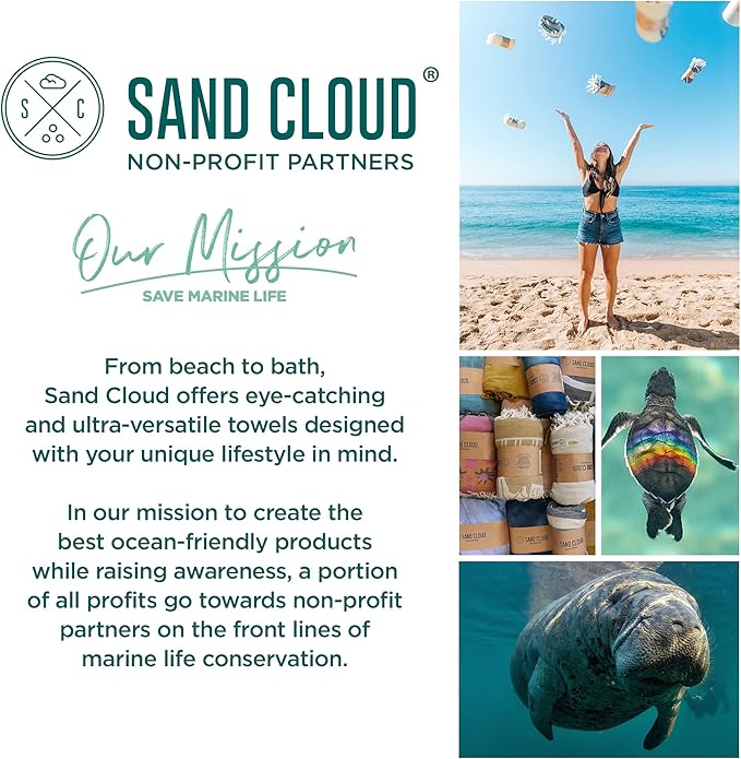 Sand Cloud Large Turkish Beach Towel - Sand Free - Fast Drying -100% Certified Organic Turkish Cotton Yarn - Great for Beach Bath or as a Blanket - As Seen on Shark Tank - Gocek (Mint) 37x69