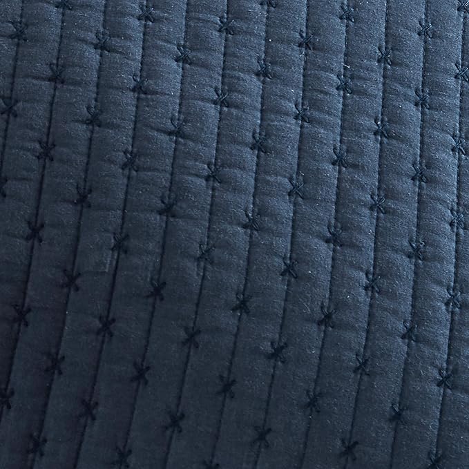 Levtex Home Cross Stitch Reversible Twin Bedspread Set (84x104in) with 1 Pillow Sham (26x20in) - Stitch Texture - Navy - Cotton Twin Size Bedspread Set - Lightweight, Soft, Pre-Washed