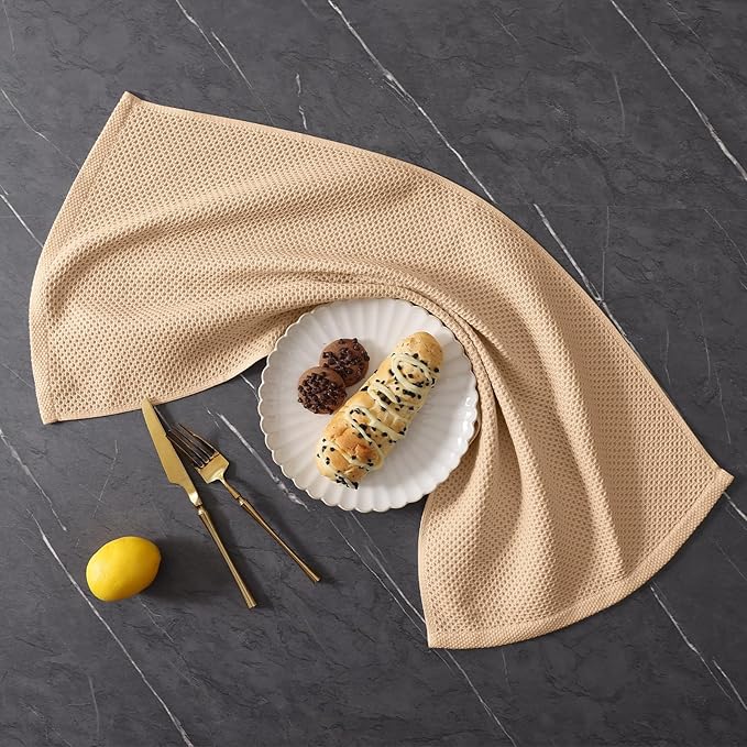 Homaxy 100% Cotton Kitchen Towels and Dishcloths Set, 12 x 12 Inches and 13 x 28 Inches, Set of 12 Bulk Kitchen Towels Set, Ultra Soft Absorbent Dish Cloths for Washing Dishes, Apricot