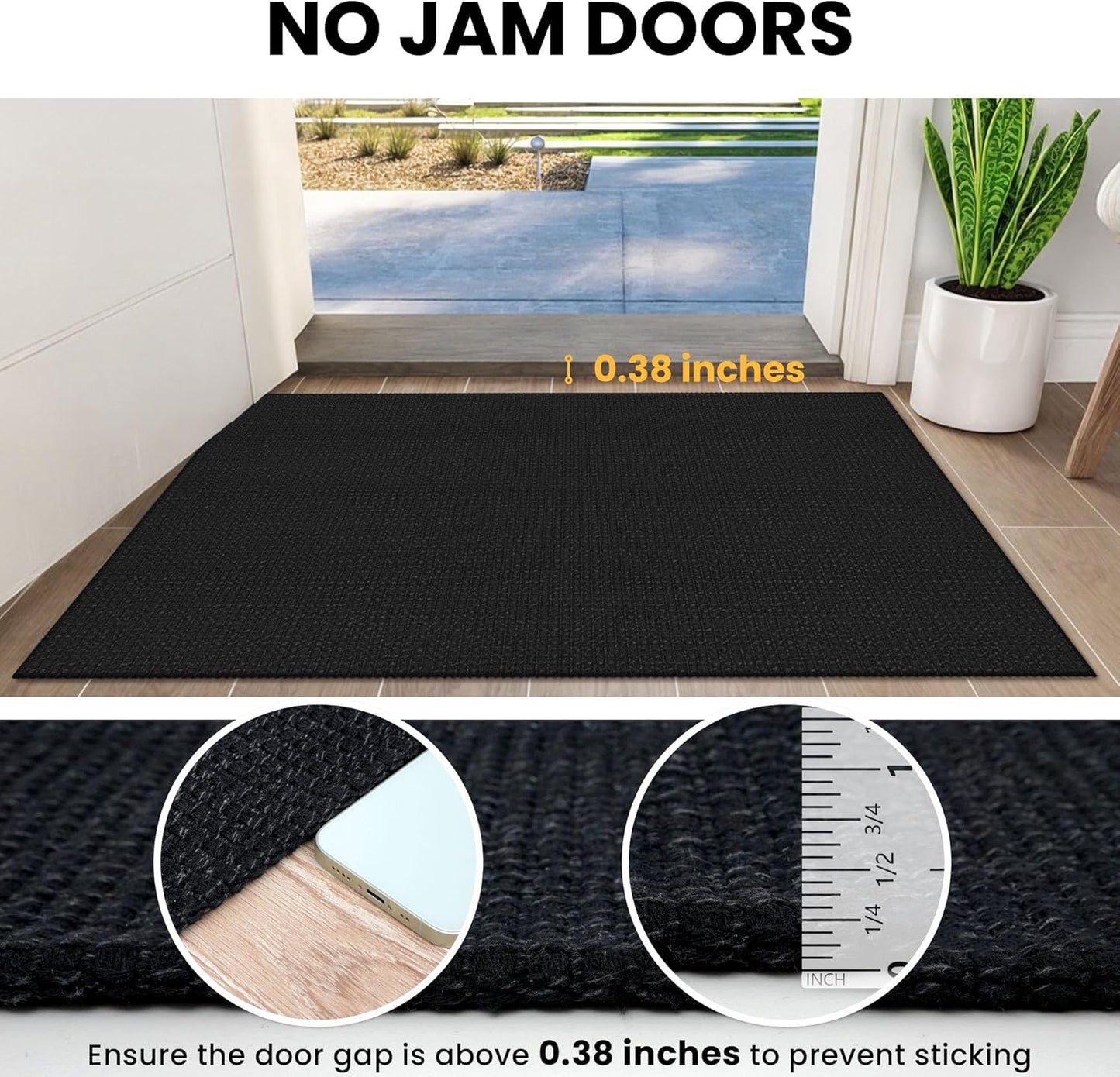 IOHOUZE Washable Runner Rug 2x5 Non Slip Runners for Hallways Entryway Runner Indoor, Kitchen Throw Rug Woven Cotton Floor Carpet for Hall Entrance Bedroom, Black/Grey