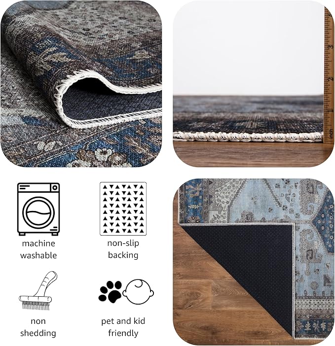 Keen Home Design 2x3 Rug - Machine Washable Entry Rug with Non-Slip Backing, Ideal for Enteryway, Kitchen, Bathroom, Laundry Room - Vintage, Easy Clean, Durable, Low Pile Rug - (2' x 3')