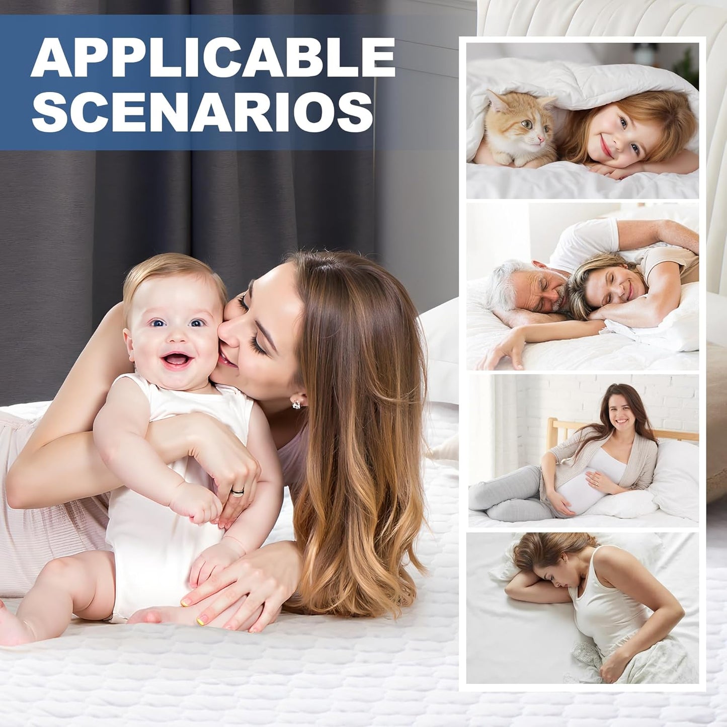 King Quilted Fitted Waterproof Mattress Protector, Noiseless Mattress Cover with 6"-18" Deep Pocket, Breathable and Soft Waterproof Mattress Pad Mattress Topper