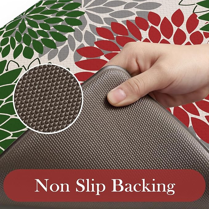 KIMODE Farmhouse Christmas Kitchen Rugs, Anti Fatigue Kitchen Mats for Floor 2 Piece, Memory Foam Kitchen Floor Mats Non Slip for Christmas Kitchen Decor Laundry Office Sink Red/Green 17"x47"+17"x29"