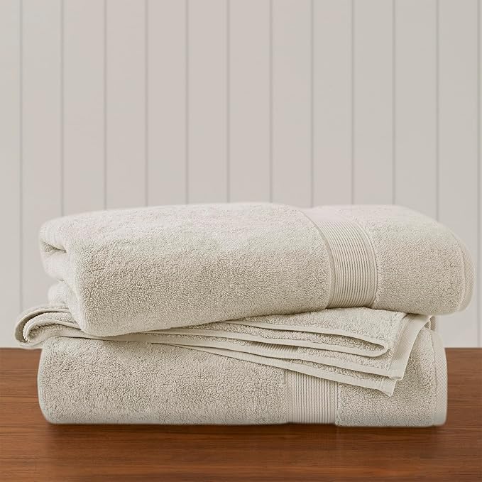 Madison Park 800GSM Bath Sheet Towel Oversized 34" x 68" 2 Pack 100% Cotton Bath Towel Set Highly Absorbent Hotel Spa Quality for Bathroom, Natural