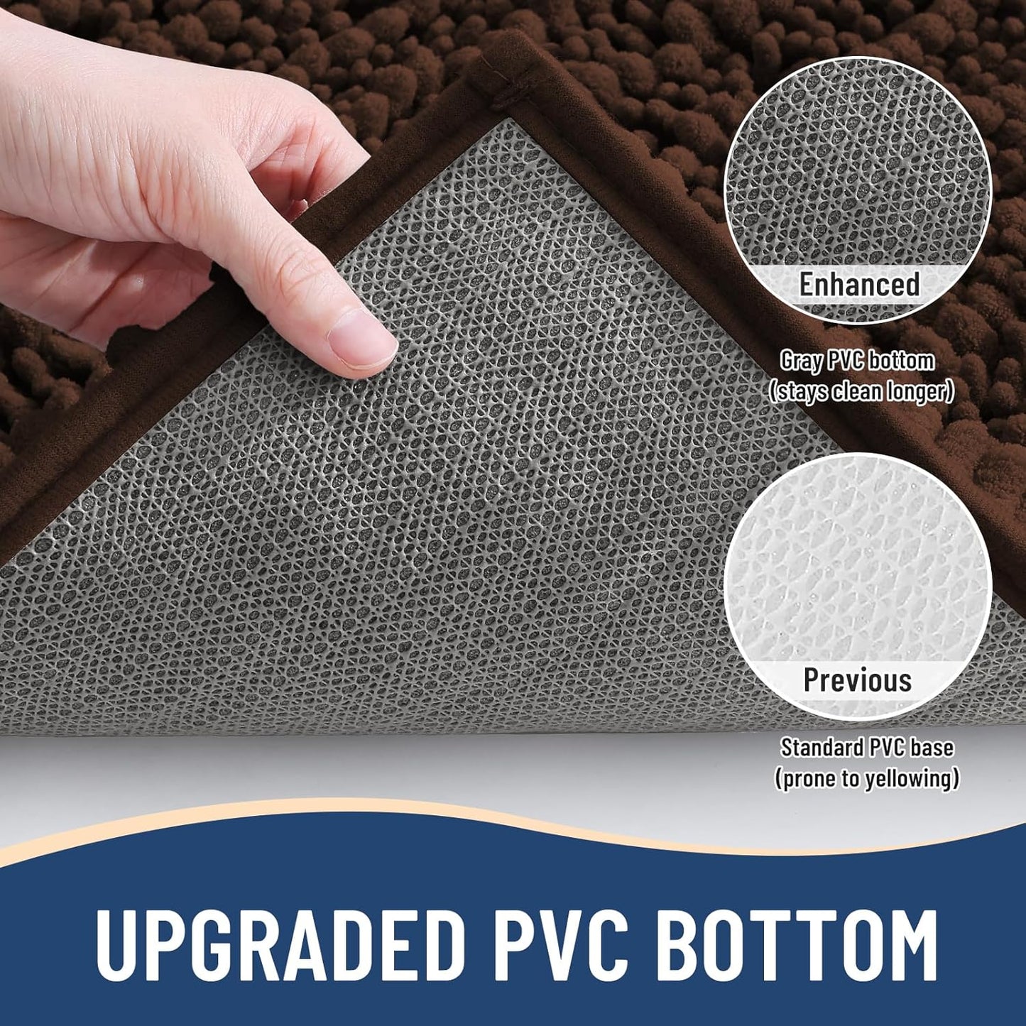 Arotive Luxury Chenille Bathroom Rug Mat, Extra Soft Thick Absorbent Shaggy Bath Rugs, Non-Slip Machine Wash Dry, Plush Bath Mats for Bathroom, Shower and Tub, 47x20, Brown