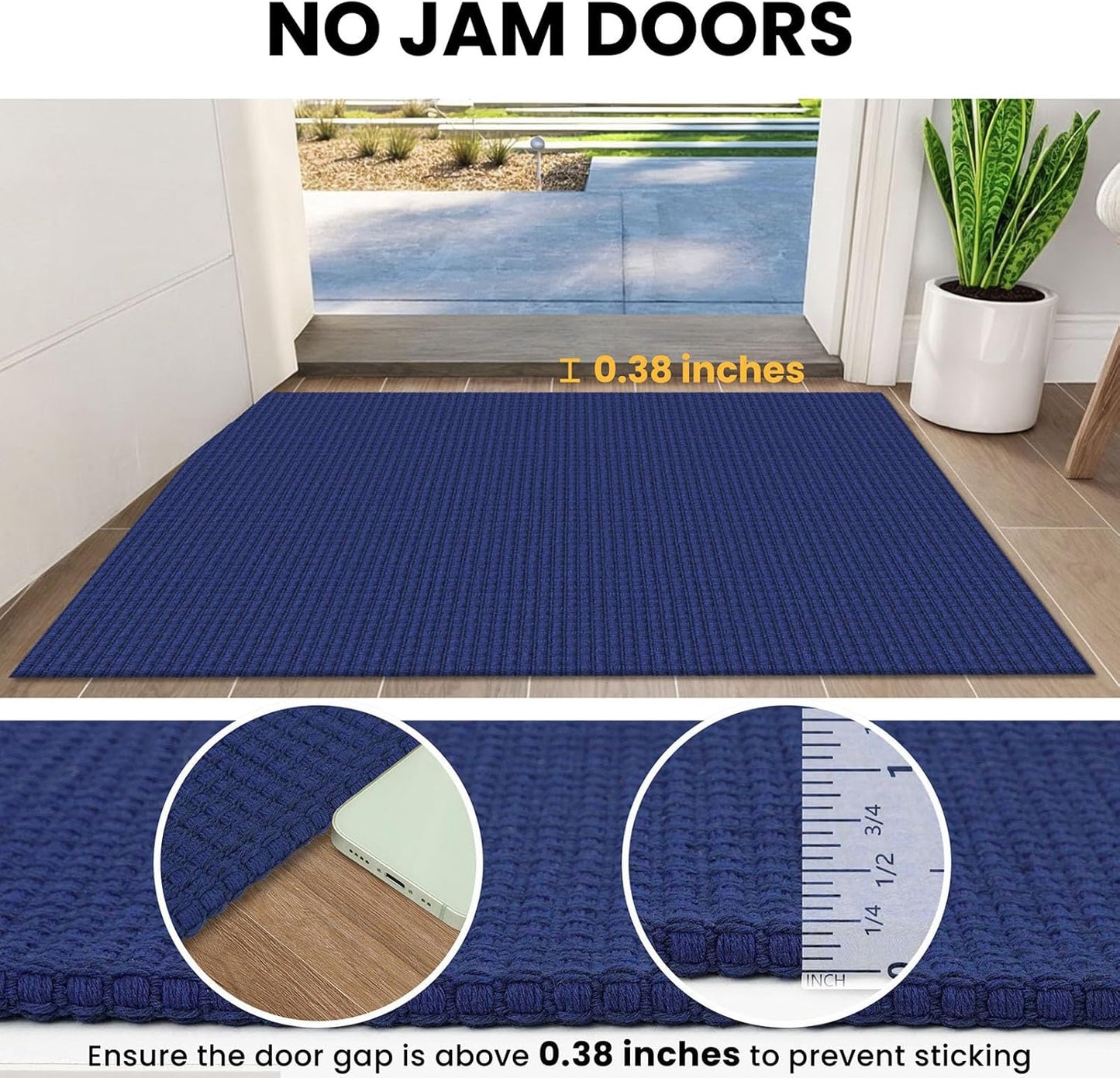 IOHOUZE Washable Runner Rug 2x8 Non Slip Hallway Runner Entryway Runner Indoor, Kitchen Rugs Woven Cotton Floor Carpet for Kitchen Hall Entrance Bedroom, Royal Blue/Navy