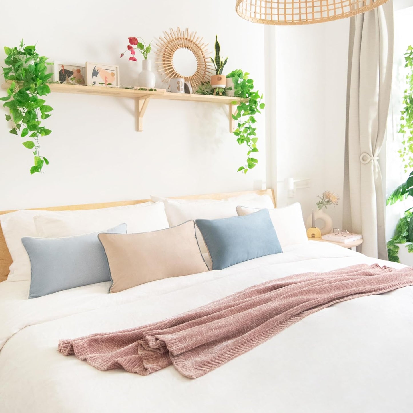 MONDAY MOOSE Decorative Throw Pillow Covers Cushion Cases, Set of 4 Soft Velvet Modern Double-Sided Designs, Mix and Match for Home Decor, Pillow Inserts Not Included (12x20 inch, Beige/Light Blue)