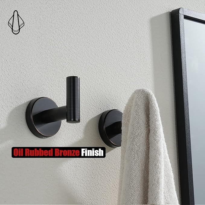 JQK Bathroom Towel Hook Oil Rubbed Bronze, 304 Stainless Steel 0.8mm Coat Robe Clothes Hook for Bathroom Kitchen Garage Wall Mounted (Pack of 4), TH100-ORB-P4
