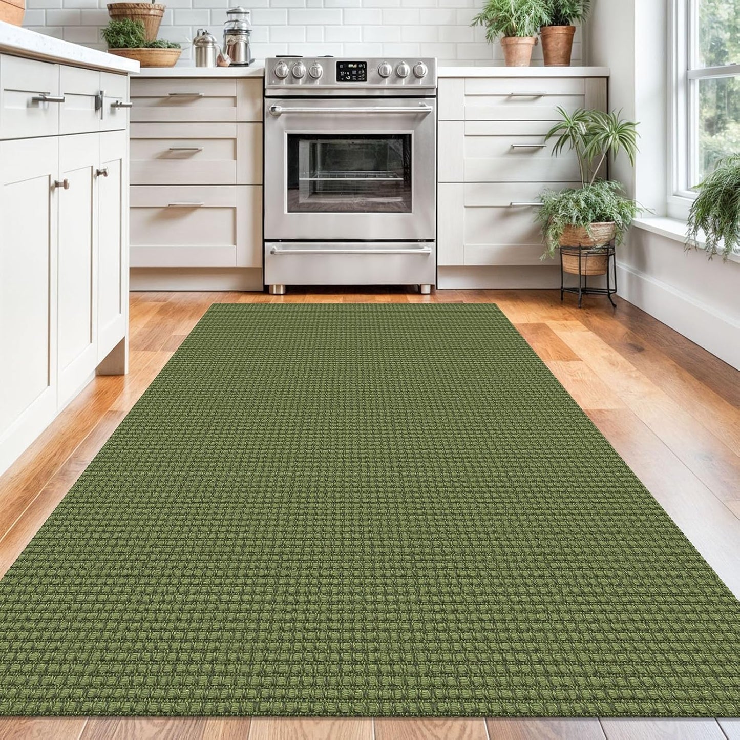KOZYFLY Washable Area Rug 4x6 ft Non Slip Rubber Backed Living Room Rugs Braided Woven Cotton Kitchen Rugs Indoor Entryway Rug Floor Carpet for Dining Living Room Bedroom, Olive Green/Earthy Green