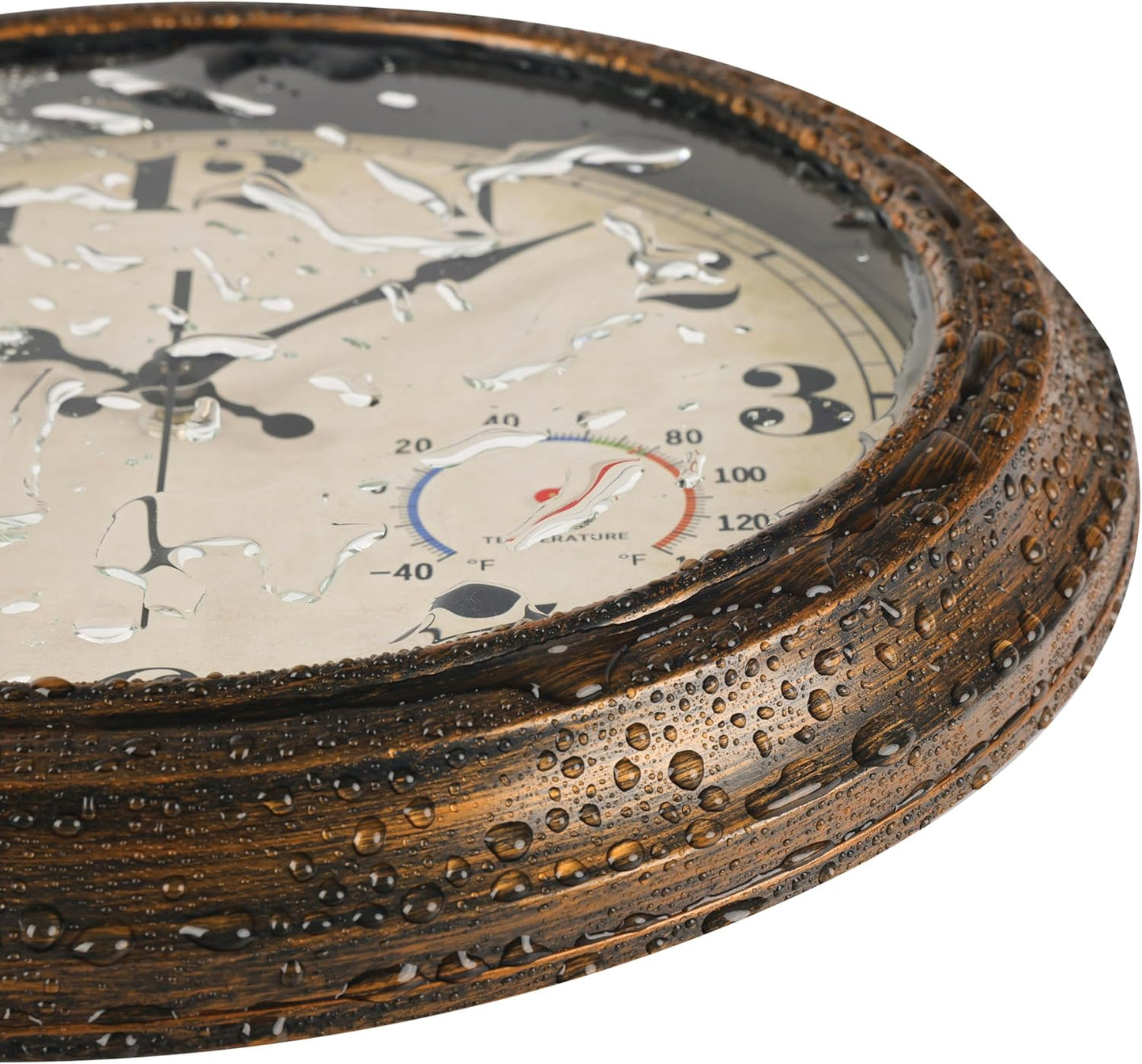 45MinST 13-Inch Vintage Outdoor Wall Clock with Thermometer and Hygrometer, Waterproof, Large Numbers, Silent, for Indoor and Outside Use,Porch,Garden,Pool(Bronze)