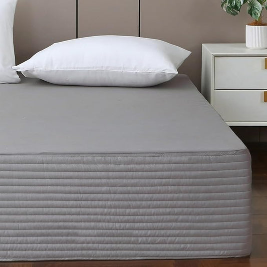 King Bed Skirt-Box Spring Cover with 14 Inch Tailored Drop,Wrinkle and Fade Resistant Hotel Wrap Around Bed Skirts，Bed Frame Cover (Horizontal Stripe Gray, King)