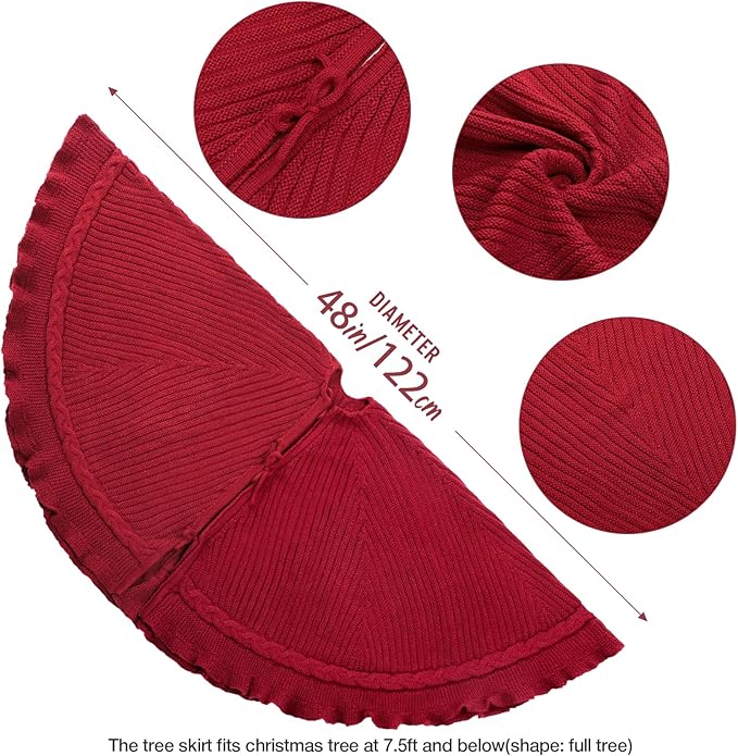 Hommtina Christmas Tree Skirt 48 Inches Red Tree Skirt,Christmas Tree Decorations Faux Fur Tree Skirt for Xmas Holiday Home Party Decorations Ornaments (Wave Red)