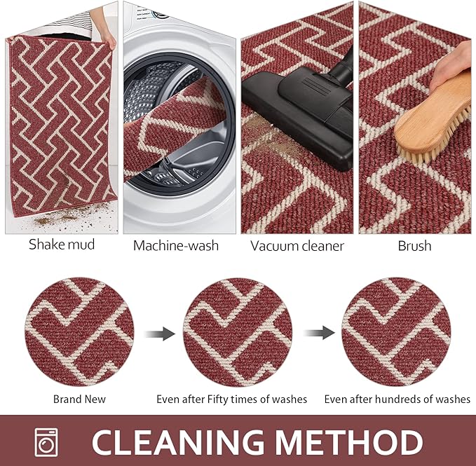 hicorfe Kitchen Rugs and Mats,Kitchen Mats for Floor,32"x48" Non Slip Runner Rug,Absorbent Resist Dirt Comfort Standing Mat Machine Washable for Entryway,Hallway,Front of Sink(Red)