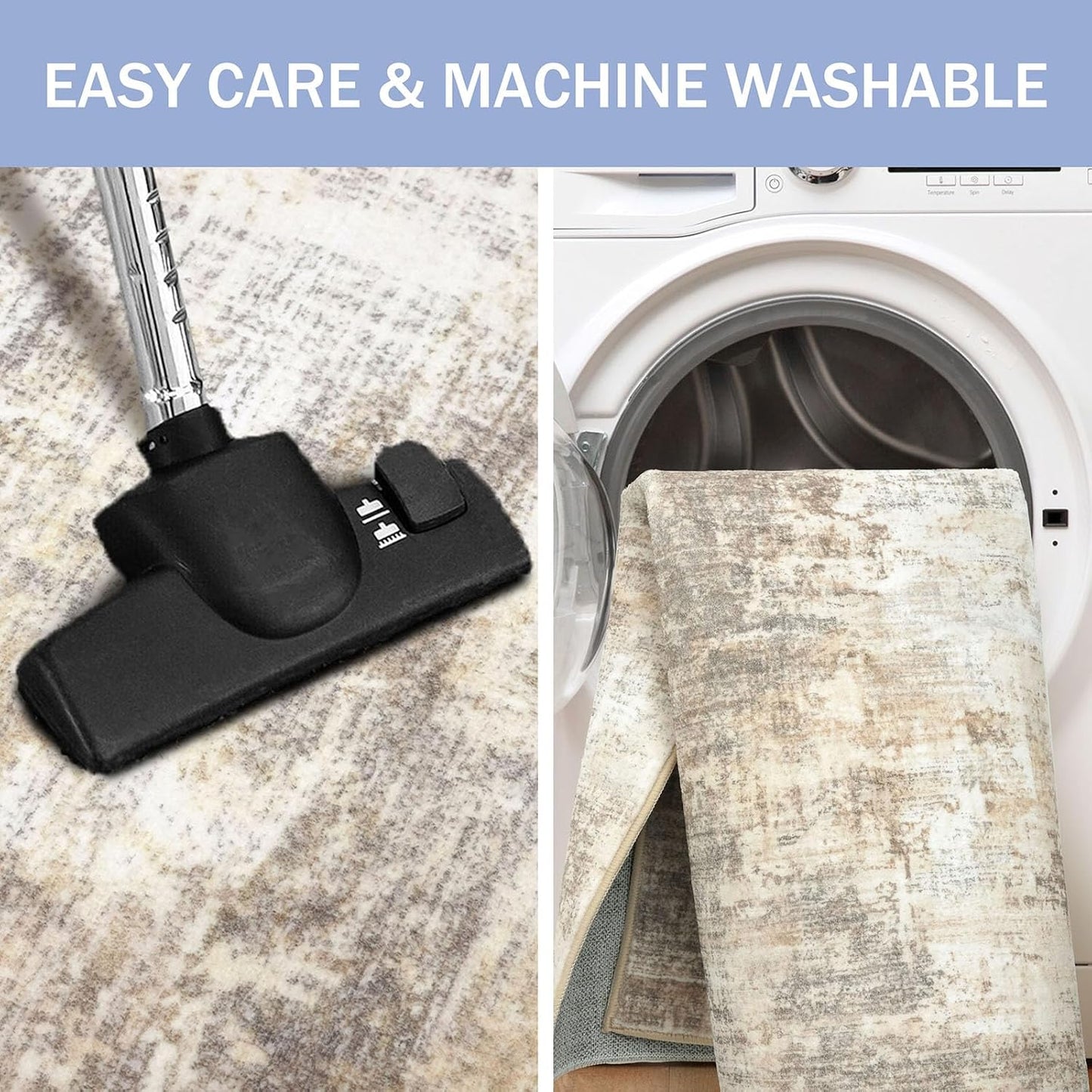 IOHOUZE Abstract Round Area Rug 8 Ft Washable Circle Rugs Large Round Rug Non Slip Thin Soft Circle Rugs, Printed Faux Wool Floor Carpet for Bedroom Living Room Dining Room Nursery, Beige Brown