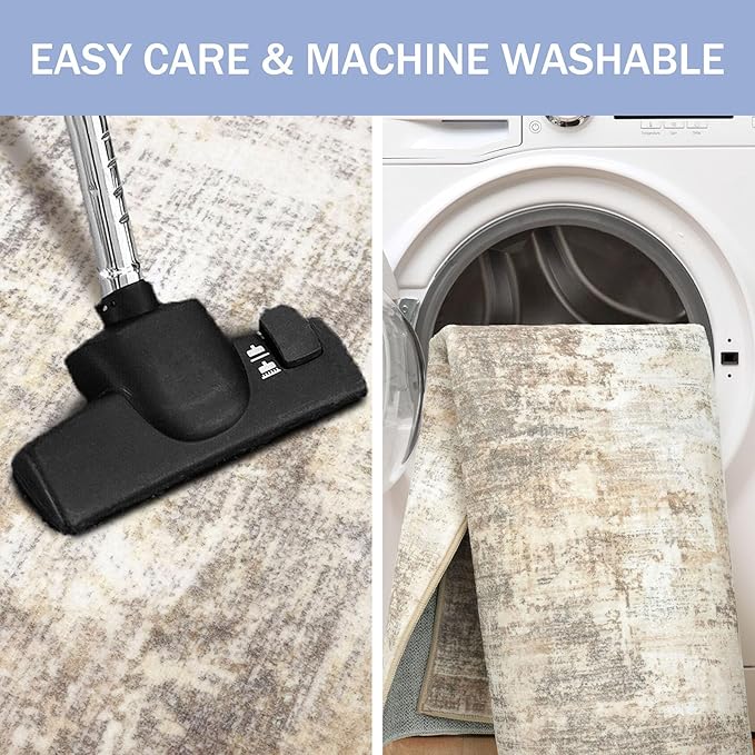 IOHOUZE Abstract Round Area Rug 6 Ft Washable Circle Rugs Large Round Rug Non Slip Thin Soft Circle Rugs, Printed Faux Wool Floor Carpet for Bedroom Living Room Dining Room Nursery, Beige Brown