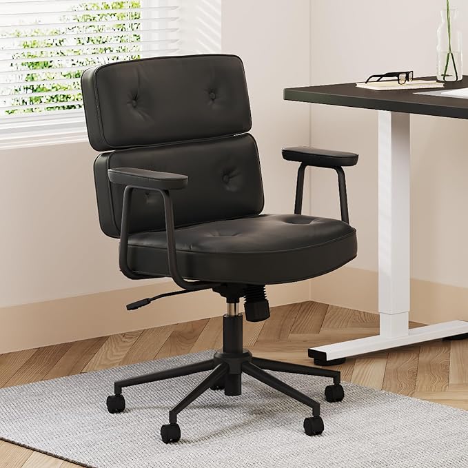 FLEXISPOT Vanity Chair with High Back Makeup Chair for Vanity Desk, Comfortable Home Office Desk Chairs 23.4 * 20.1in Wide Seat Cross Legged Office Chair with Wheels, Black